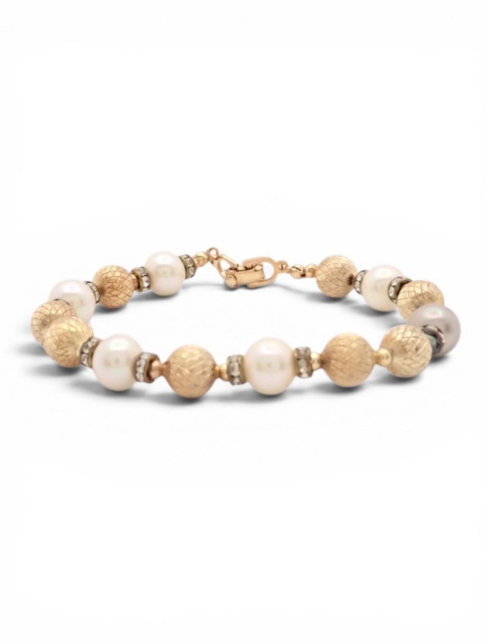 Christian Dior Vintage Elegant Faux Pearl & Gold Bead Bracelet
